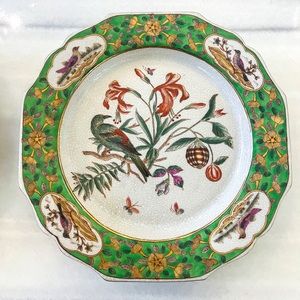 4 Chinese Plates 10" Crackled Glazed Birds Flowers - all unique - wired to hang